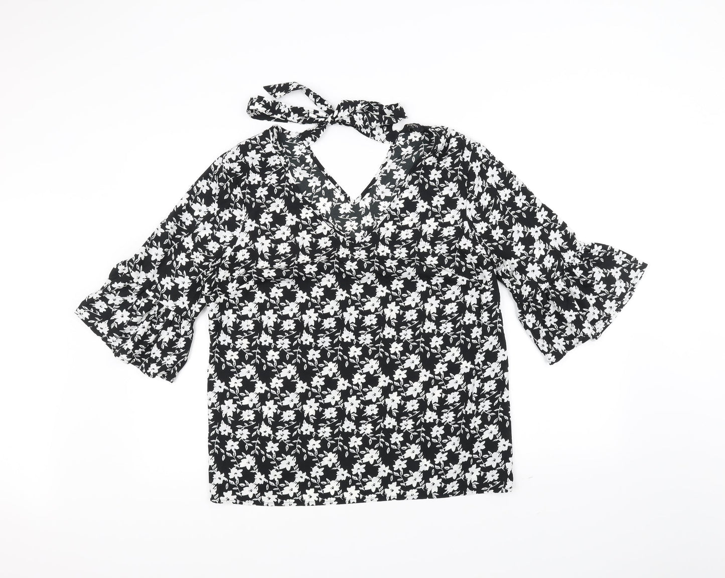 Papaya Womens Black Floral  Basic Blouse Size 14