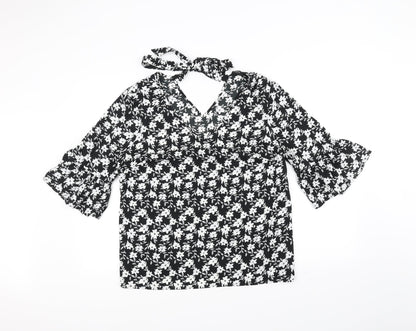 Papaya Womens Black Floral  Basic Blouse Size 14
