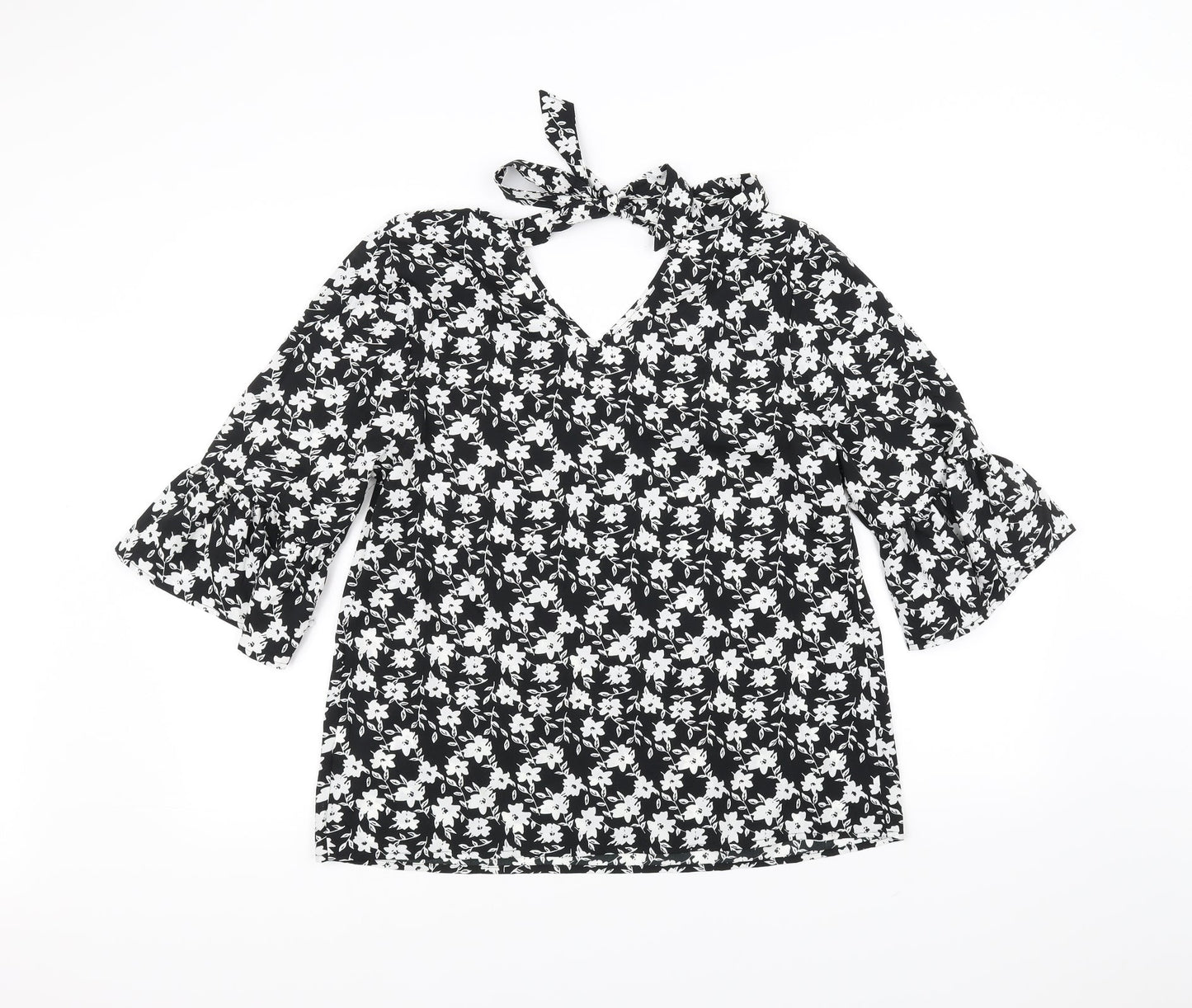 Papaya Womens Black Floral  Basic Blouse Size 14