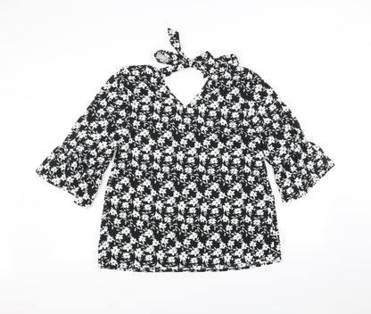Papaya Womens Black Floral  Basic Blouse Size 14