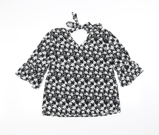 Papaya Womens Black Floral  Basic Blouse Size 14