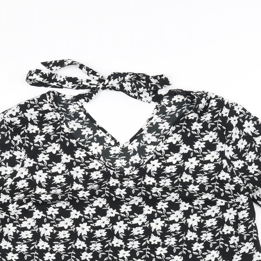 Papaya Womens Black Floral  Basic Blouse Size 14