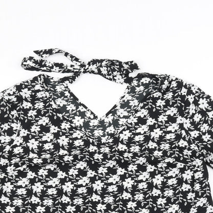 Papaya Womens Black Floral  Basic Blouse Size 14