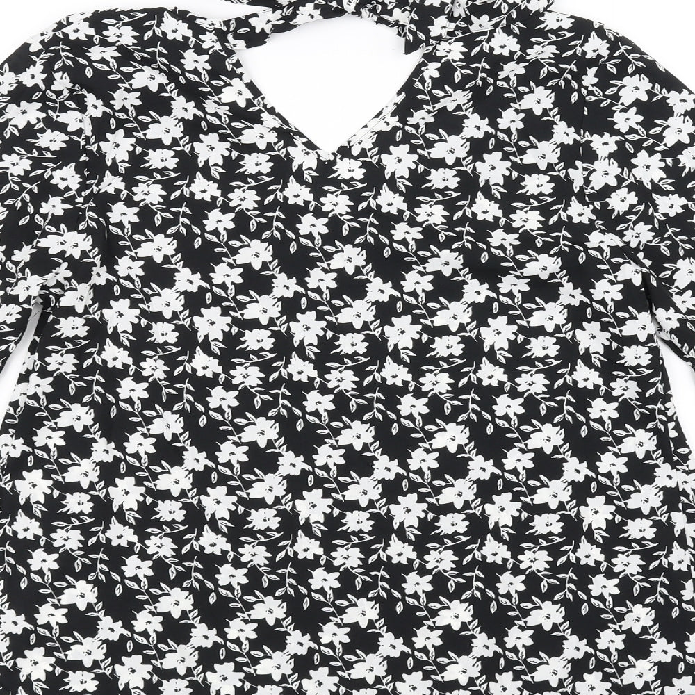 Papaya Womens Black Floral  Basic Blouse Size 14