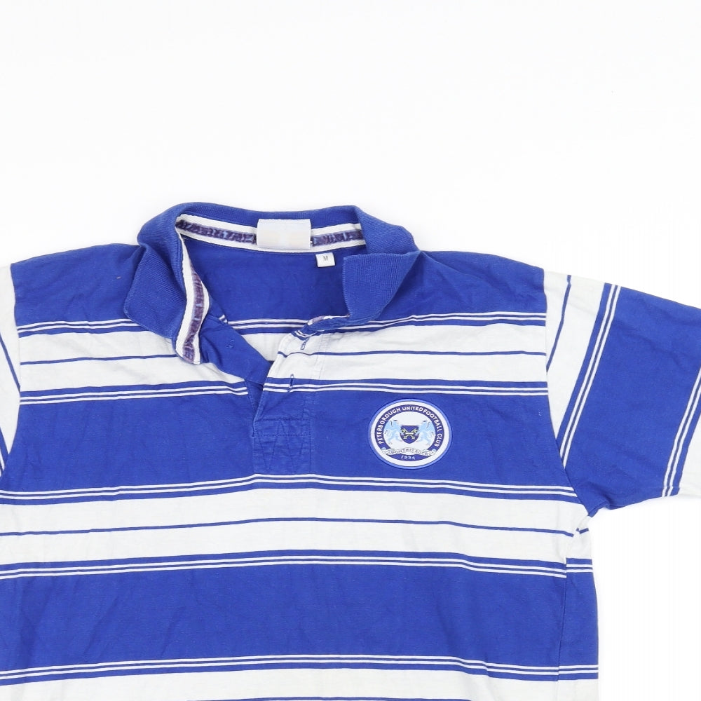 Peterborough United Mens Blue Striped   Polo Size M