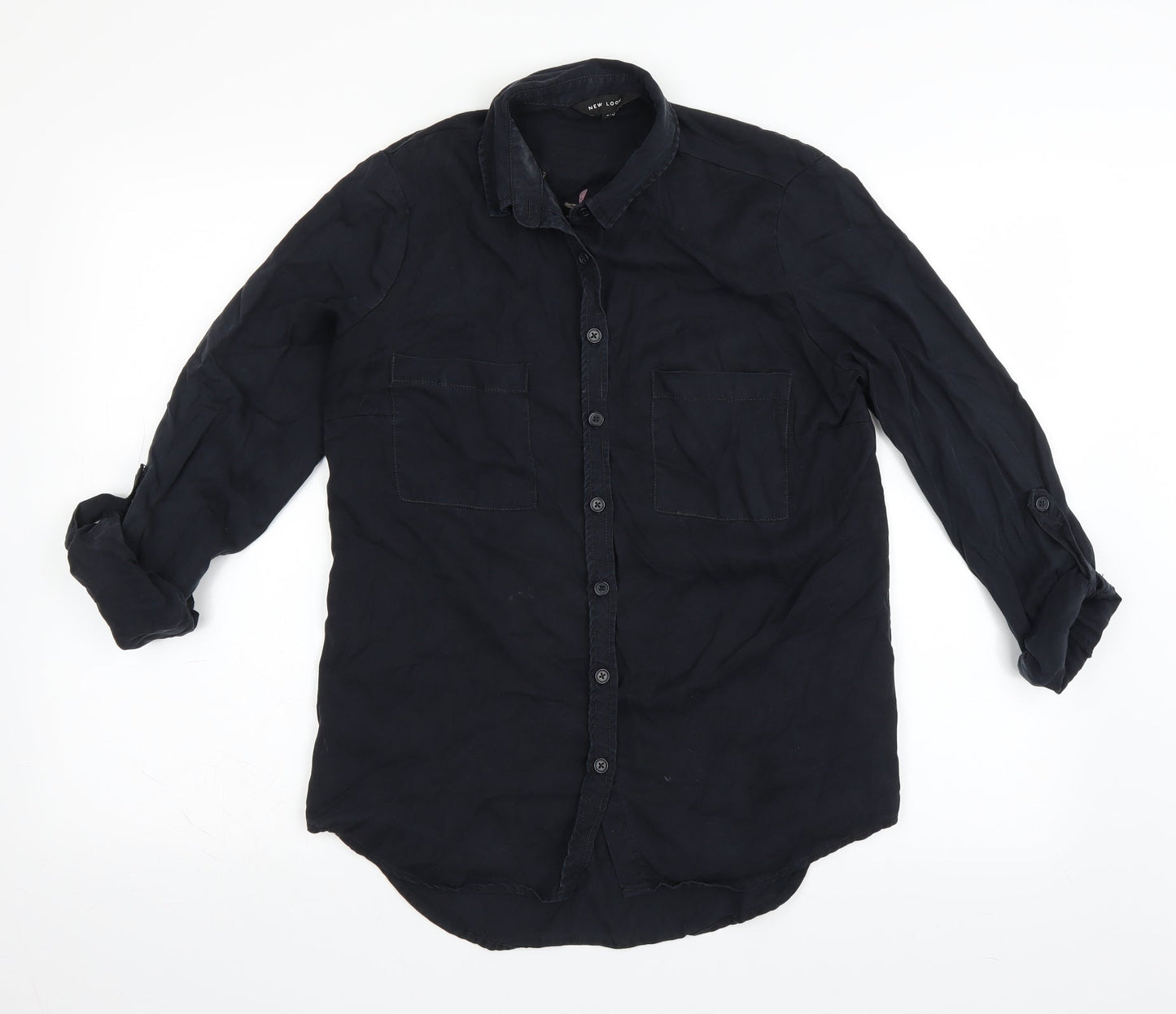 Womens UK Size 8 New Look Black Basic Button-Up