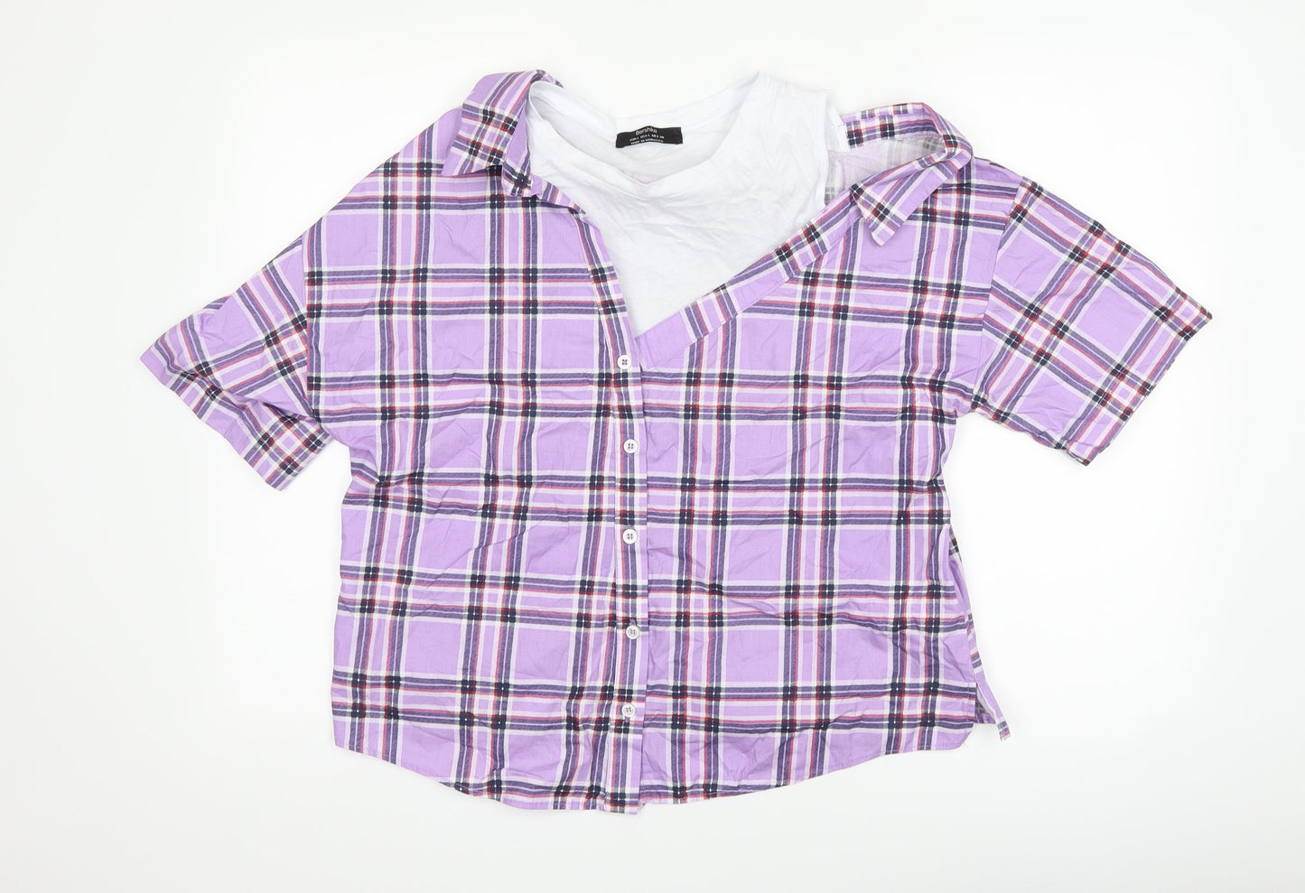 Womens UK Size L Bershka Purple Basic Button-Up