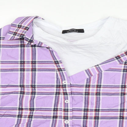 Womens UK Size L Bershka Purple Basic Button-Up