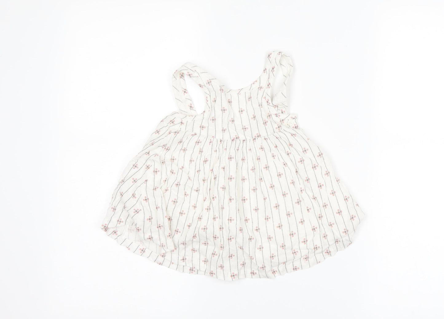 Marks and Spencer Girls White Striped  Pinafore/Dungaree Dress  Size 3-6 Months