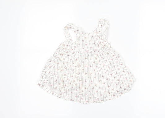 Marks and Spencer Girls White Striped  Pinafore/Dungaree Dress  Size 3-6 Months
