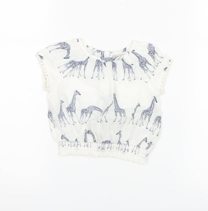 Next Girls White   Basic T-Shirt Size 3-6 Months  - Giraffe Print