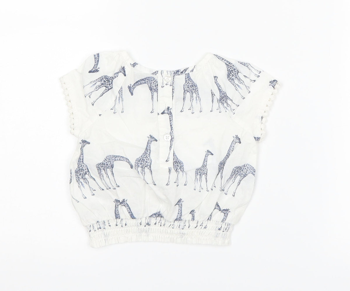 Next Girls White   Basic T-Shirt Size 3-6 Months  - Giraffe Print