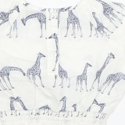 Next Girls White   Basic T-Shirt Size 3-6 Months  - Giraffe Print