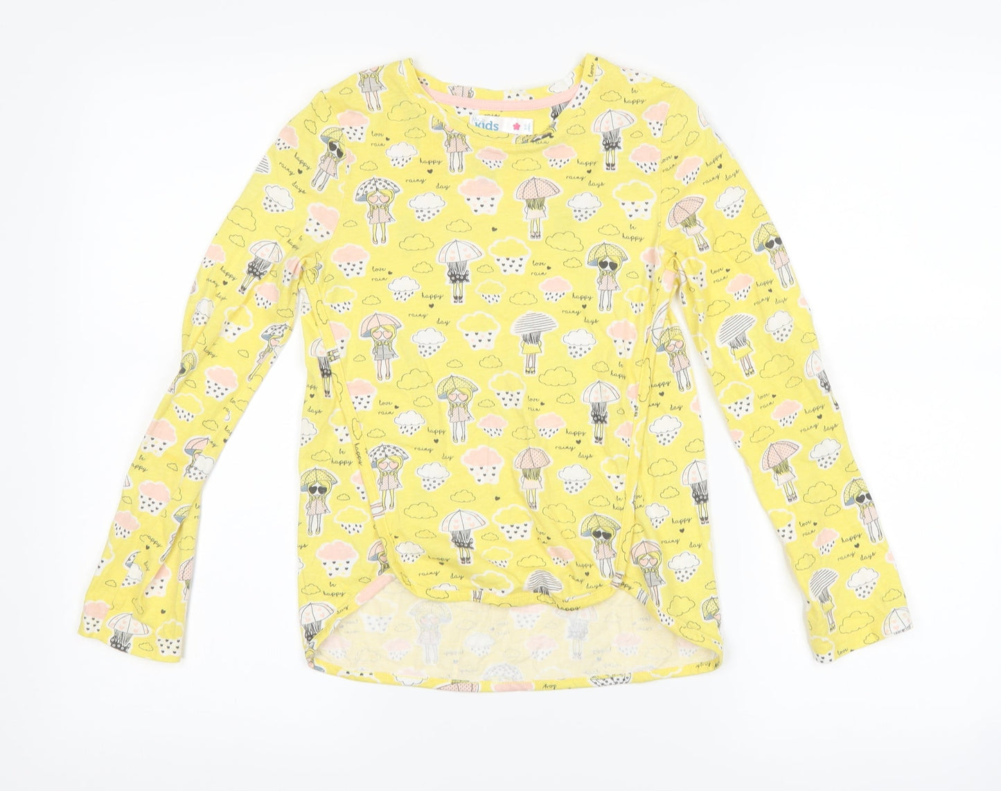 M&Co Girls Yellow   Basic T-Shirt Size 8-9 Years  - rain