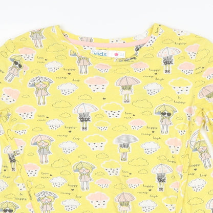 M&Co Girls Yellow   Basic T-Shirt Size 8-9 Years  - rain