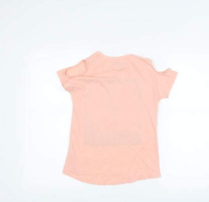 F&F Girls Pink   Basic T-Shirt Size 10-11 Years  - dog cut out shoulder