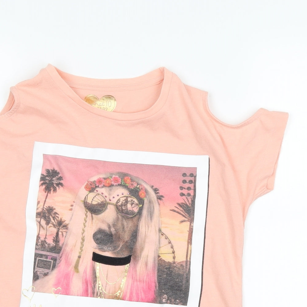 F&F Girls Pink   Basic T-Shirt Size 10-11 Years  - dog cut out shoulder
