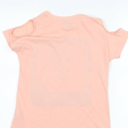 F&F Girls Pink   Basic T-Shirt Size 10-11 Years  - dog cut out shoulder