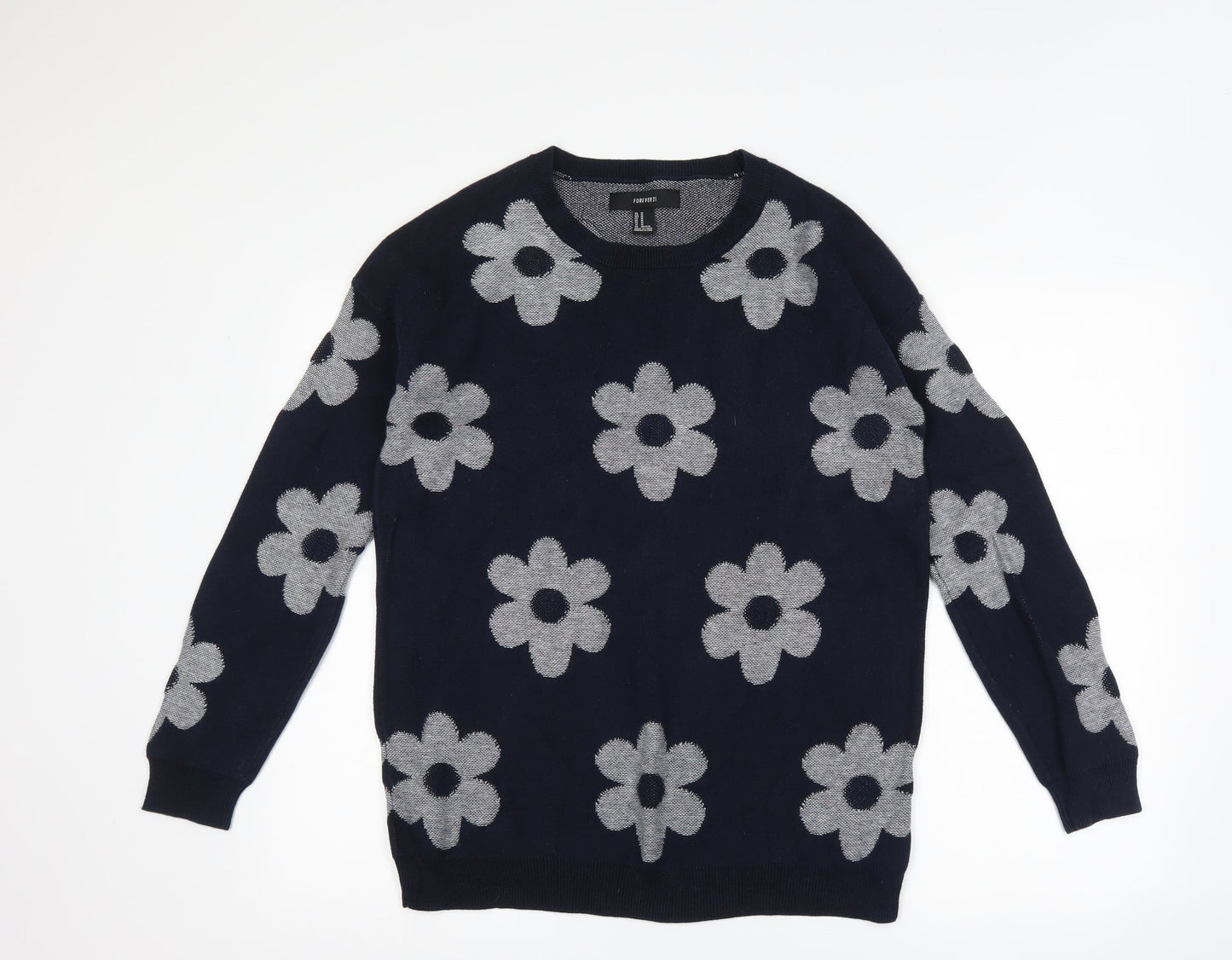 FOREVER 21 Womens Blue Floral  Pullover Jumper Size M