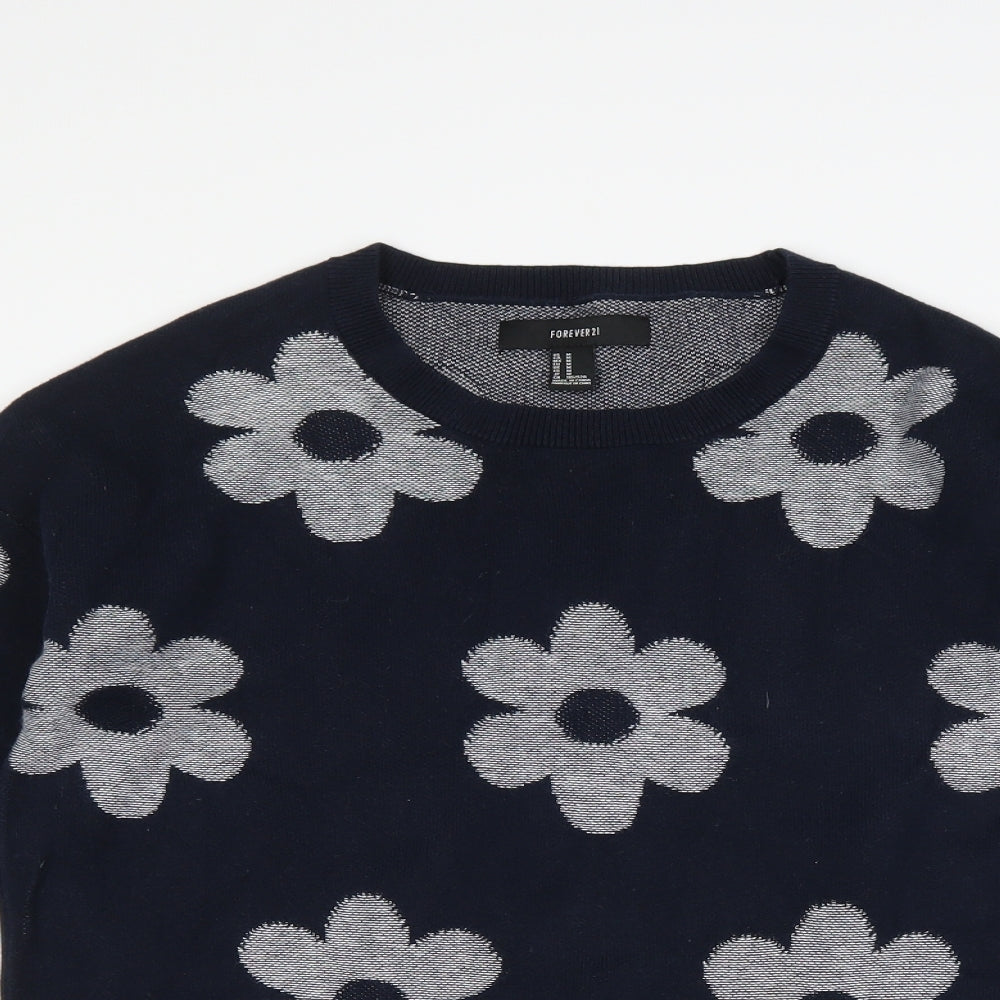 FOREVER 21 Womens Blue Floral  Pullover Jumper Size M
