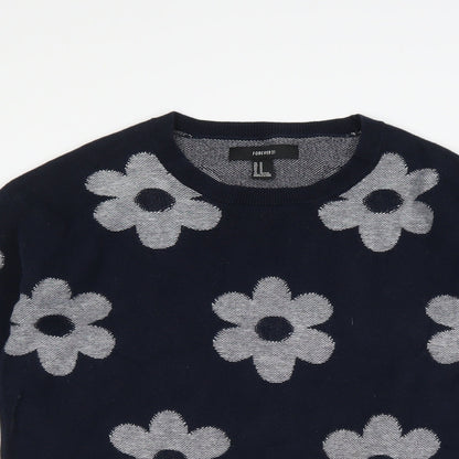 FOREVER 21 Womens Blue Floral  Pullover Jumper Size M