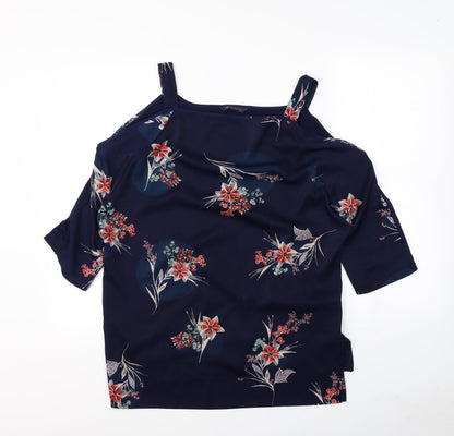 m&S Womens Blue Floral  Basic Blouse Size 14