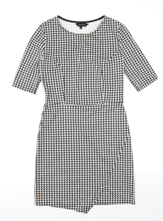New Look Womens Black Houndstooth  Bodycon  Size 8