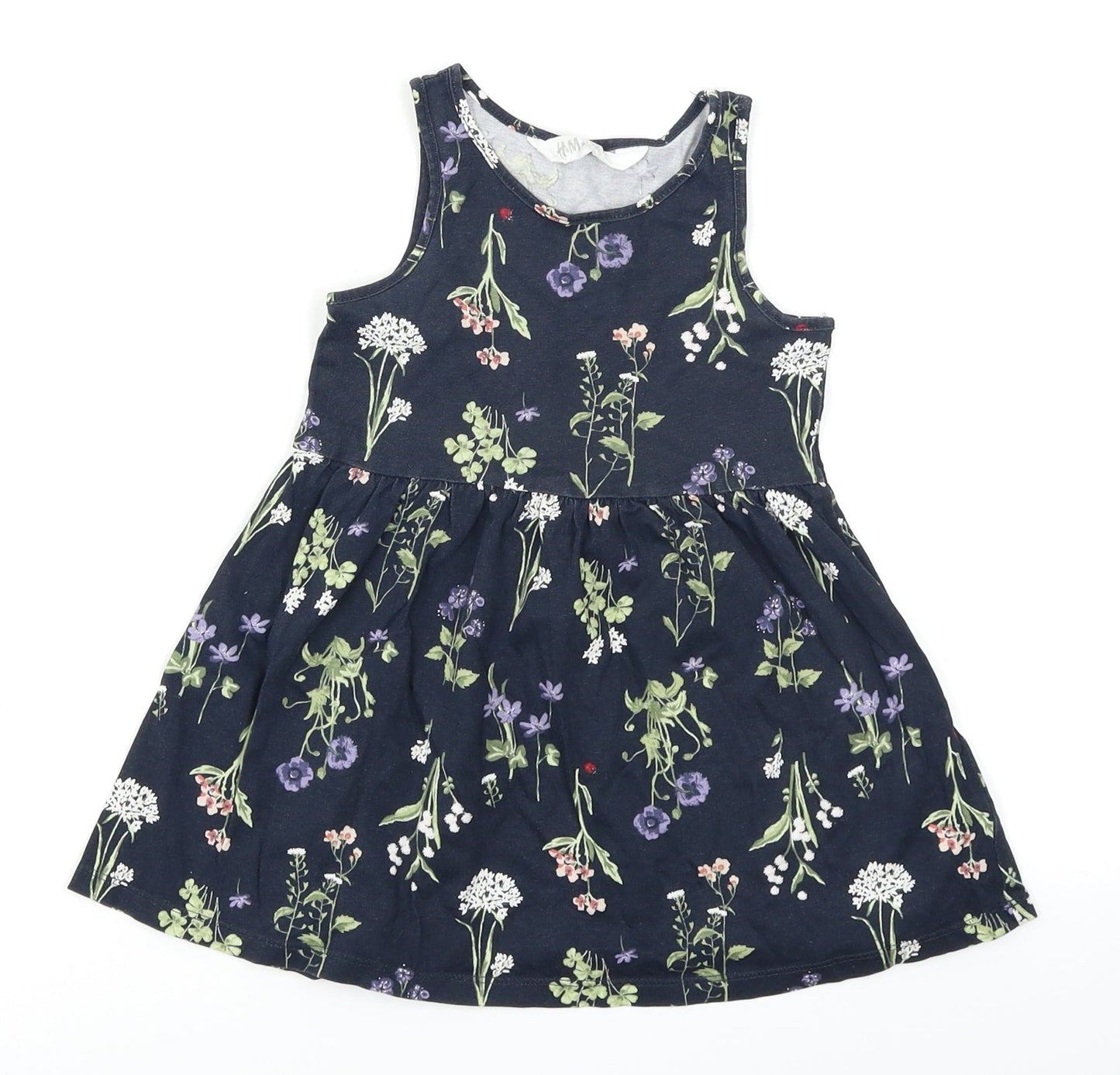 H&M Girls Blue Floral  Skater Dress  Size 2 Years