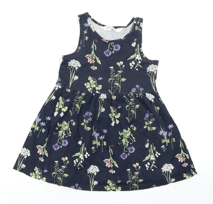 H&M Girls Blue Floral  Skater Dress  Size 2 Years