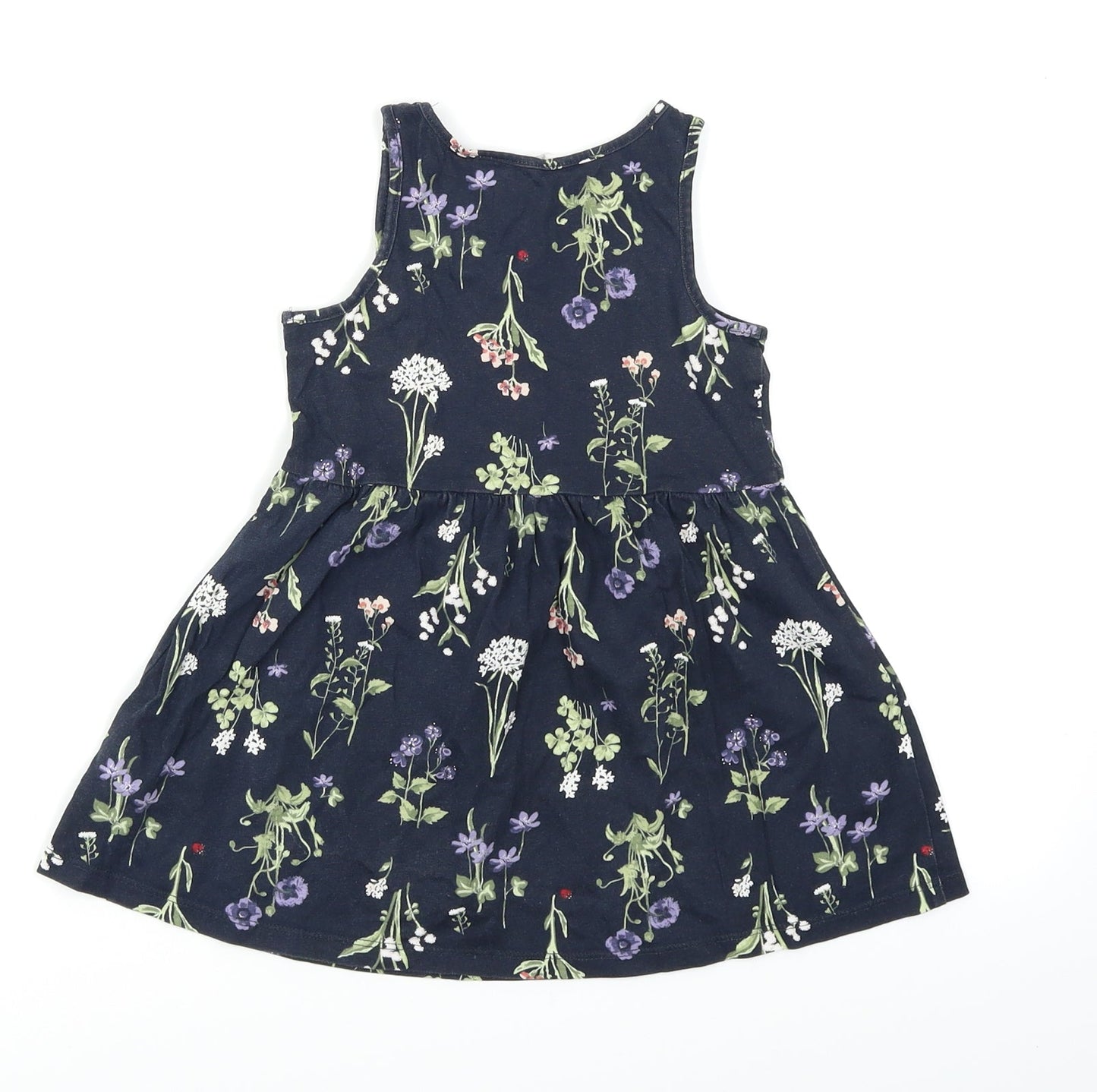 H&M Girls Blue Floral  Skater Dress  Size 2 Years