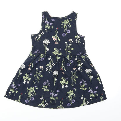 H&M Girls Blue Floral  Skater Dress  Size 2 Years