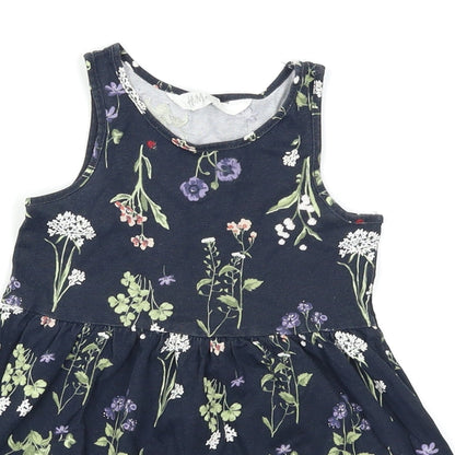 H&M Girls Blue Floral  Skater Dress  Size 2 Years