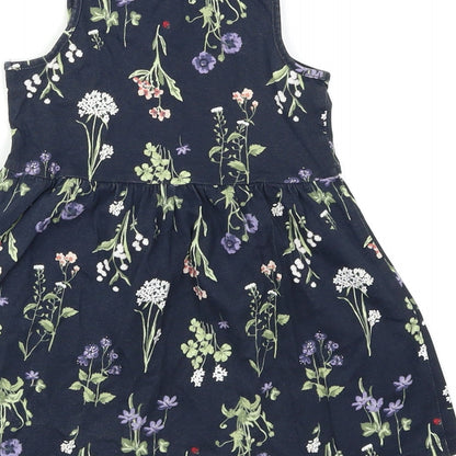 H&M Girls Blue Floral  Skater Dress  Size 2 Years