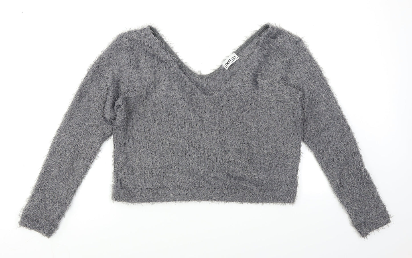 Femme Luxe Womens Grey   Pullover Jumper Size M  - Cropped