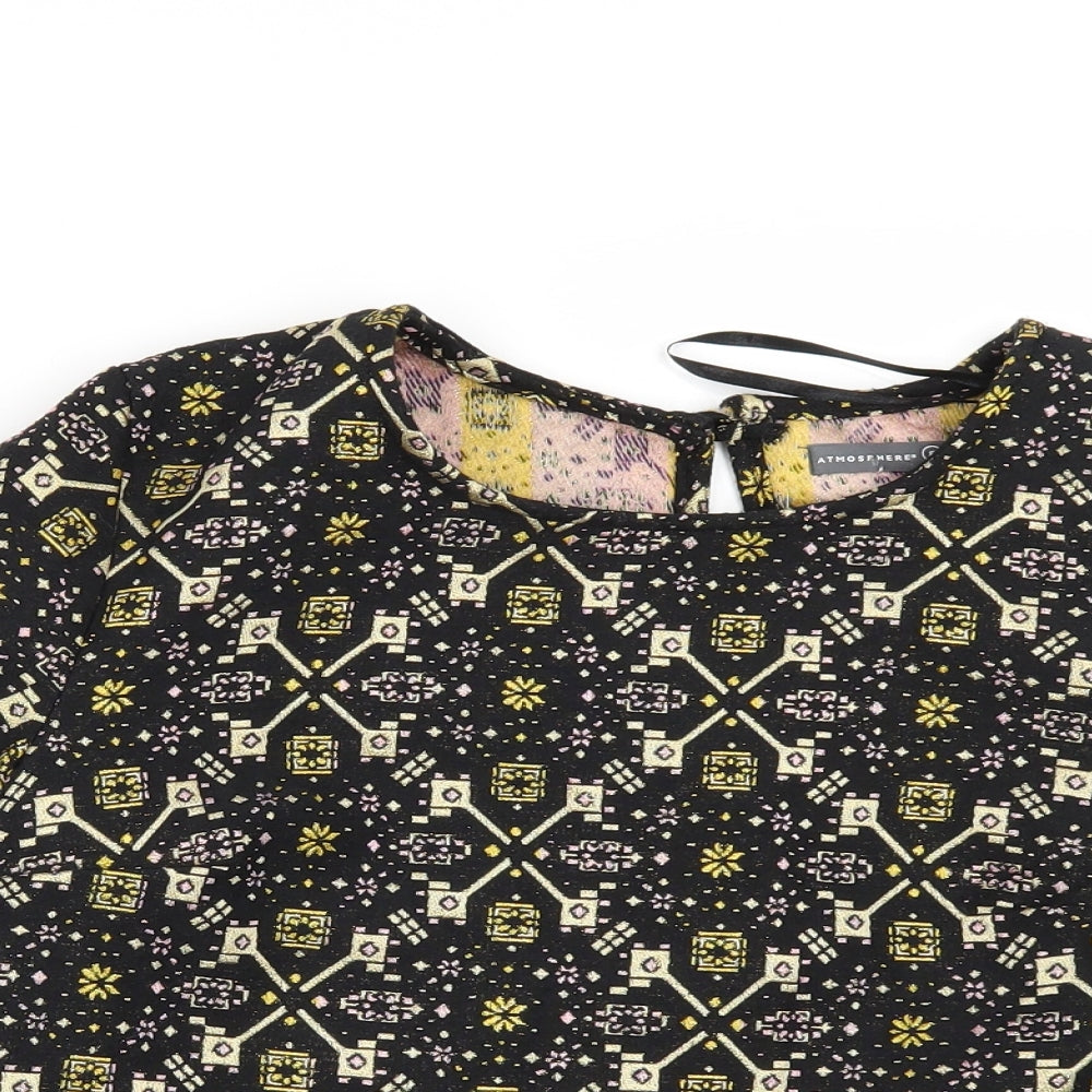 Primark Womens Black Geometric  Tunic Blouse Size 8