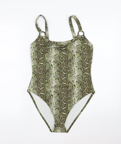 PRETTYLITTLETHING Womens Green Animal Print  Bodysuit One-Piece Size 10