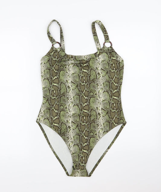 PRETTYLITTLETHING Womens Green Animal Print  Bodysuit One-Piece Size 10