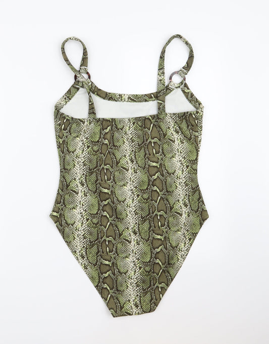 PRETTYLITTLETHING Womens Green Animal Print  Bodysuit One-Piece Size 10