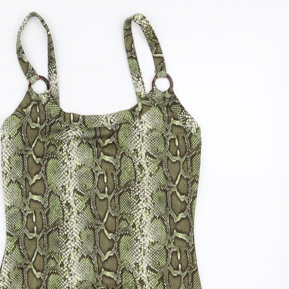 PRETTYLITTLETHING Womens Green Animal Print  Bodysuit One-Piece Size 10