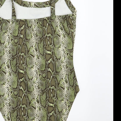 PRETTYLITTLETHING Womens Green Animal Print  Bodysuit One-Piece Size 10