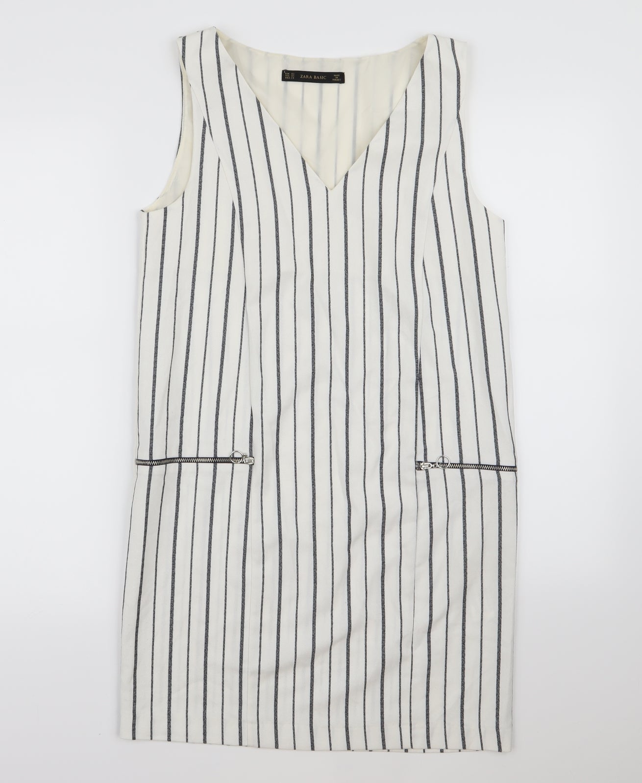 Zara Womens White Striped  Pinafore/Dungaree Dress  Size XS