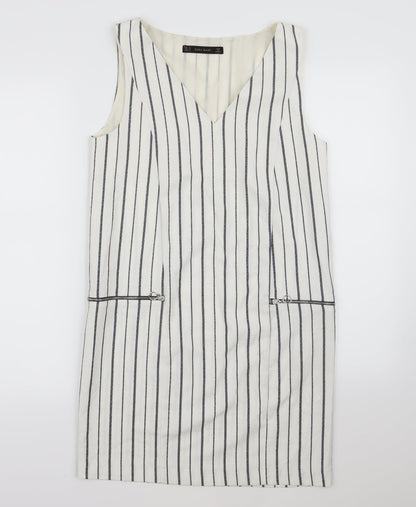 Zara Womens White Striped  Pinafore/Dungaree Dress  Size XS