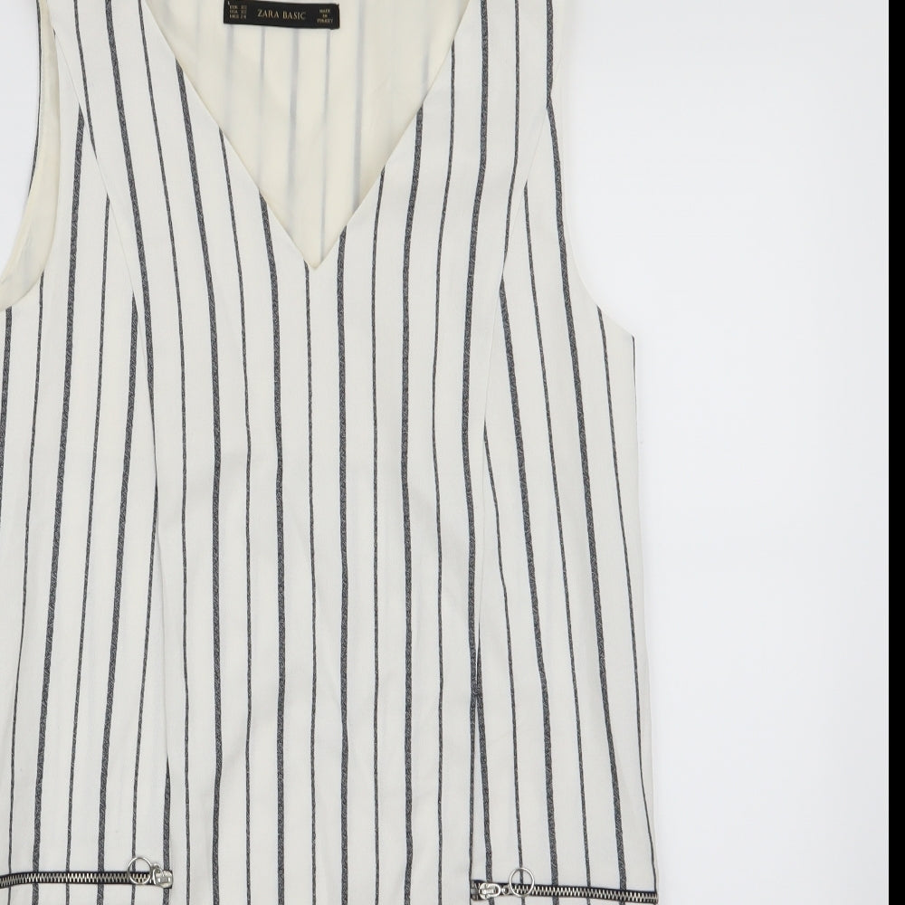 Zara Womens White Striped  Pinafore/Dungaree Dress  Size XS