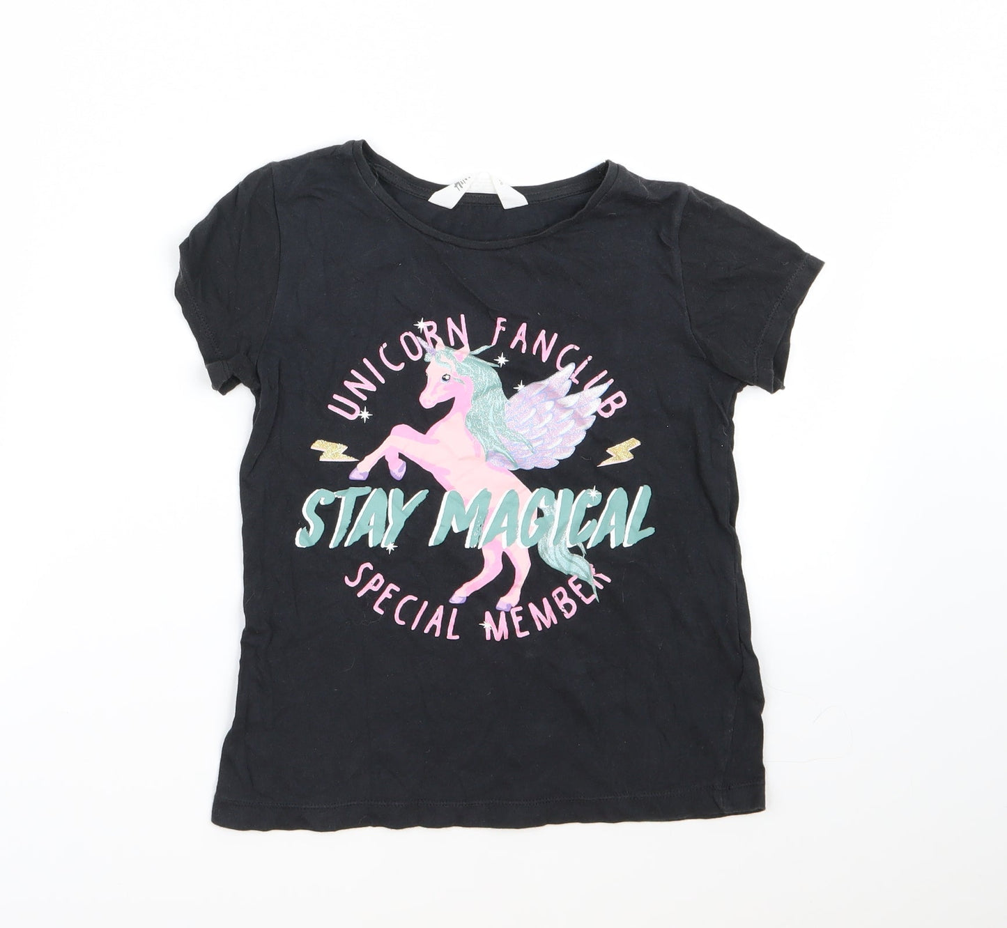 H&M Girls Black   Basic T-Shirt Size 9-10 Years  - Unicorn
