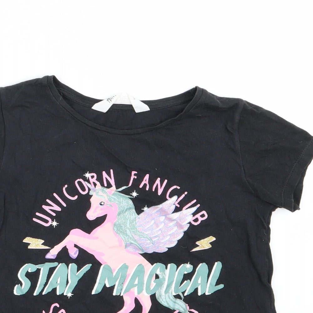H&M Girls Black   Basic T-Shirt Size 9-10 Years  - Unicorn