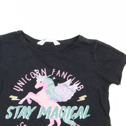 H&M Girls Black   Basic T-Shirt Size 9-10 Years  - Unicorn
