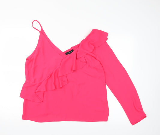 Primark Womens Pink   Basic Blouse Size 16  - one sleeve ruffle detail
