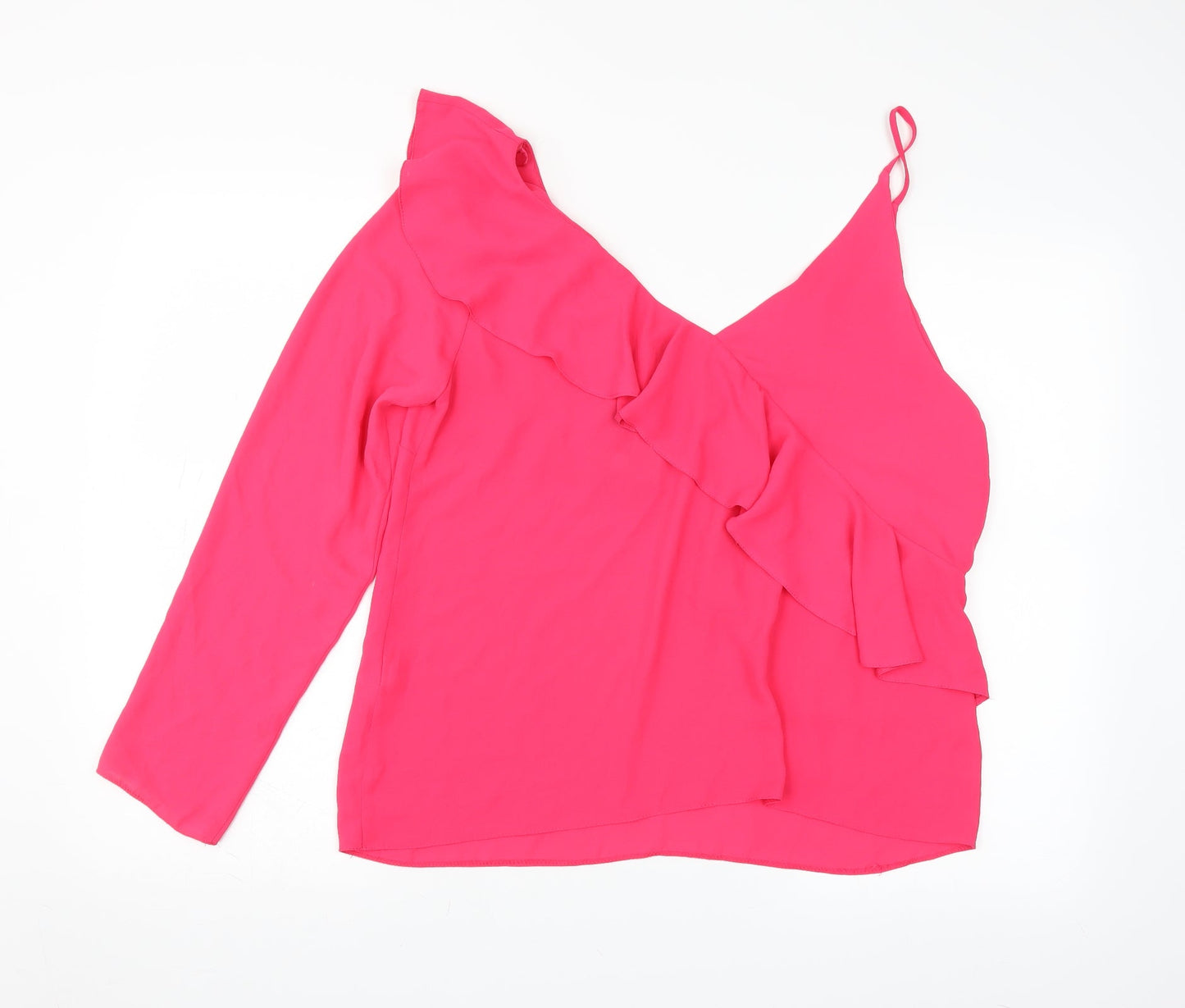 Primark Womens Pink   Basic Blouse Size 16  - one sleeve ruffle detail