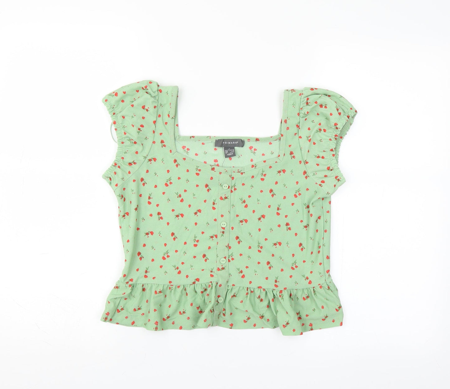 Primark Womens Green Floral  Basic Blouse Size S  - ruffle hem