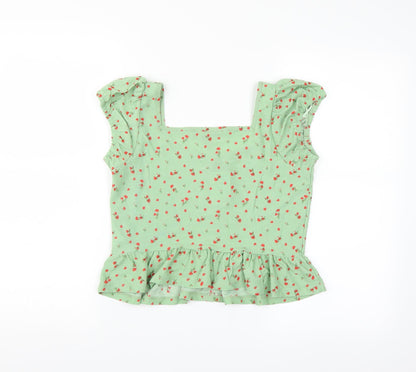 Primark Womens Green Floral  Basic Blouse Size S  - ruffle hem